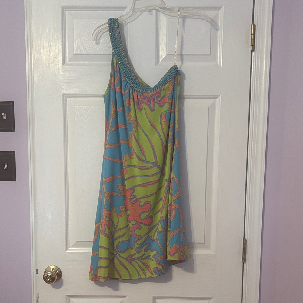 Lilly Pulitzer Blue and Gold Embellished Dress-slip on